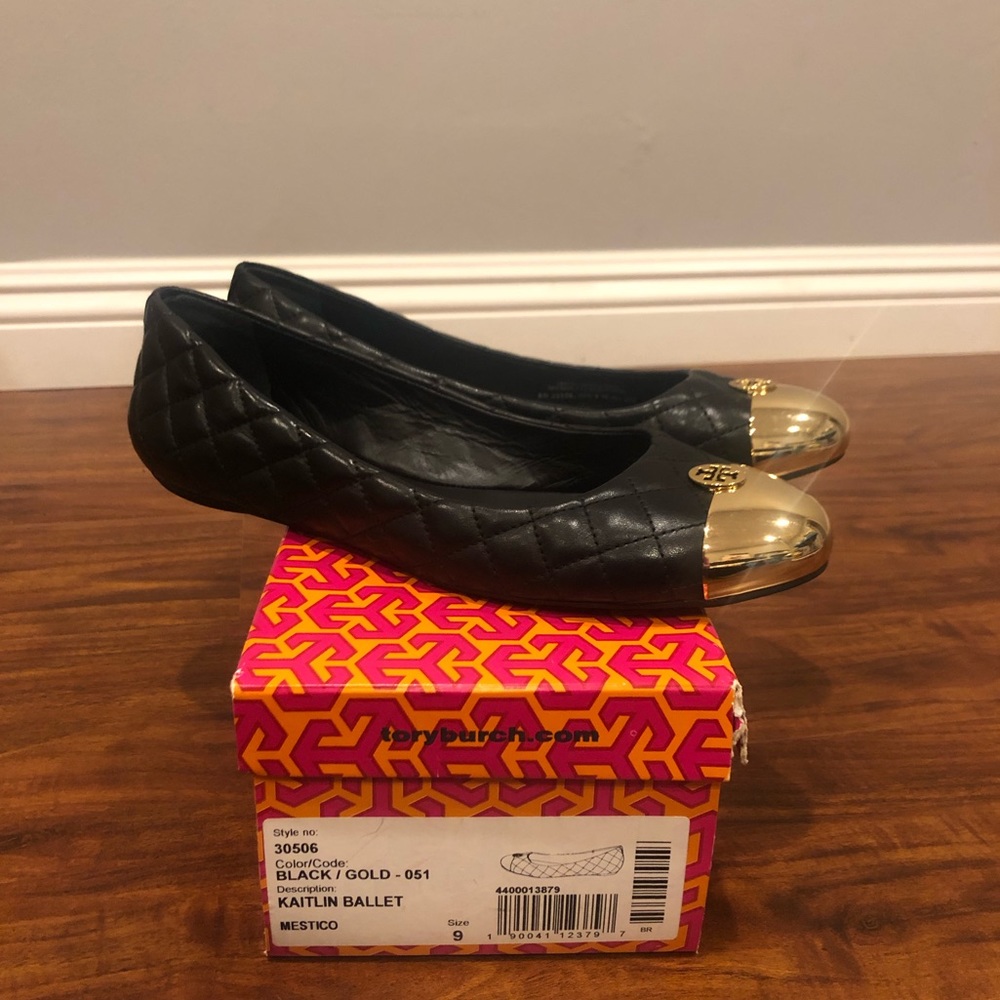 Tory burch black leather kaitlin ballet flats sz9